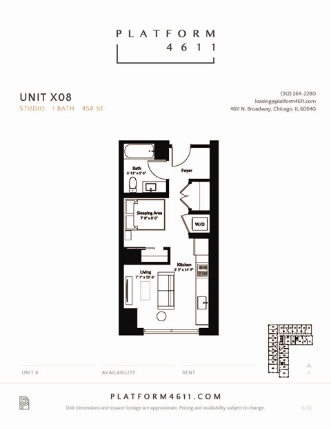 Studio floor plan of unit x96 at Platform 4611, Chicago, IL